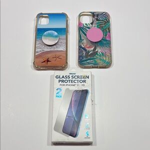 iPhone Cases with Pink PopSocket and Beach Pop Socket  + Glass Screen Protector